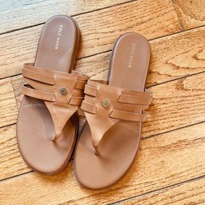Cole Haan Size 9 Farrow Slide Pecan Leather Sandals Man Made Cushion Sole